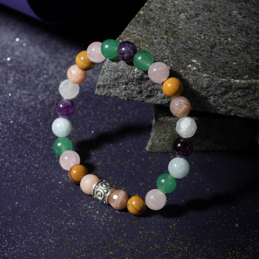 İkizler Burcu Bileklik Ay Taşı, Güneş Taşı, Kaplan Gözü, Pembe Kuvars, Sitrin, Yeşim - 1