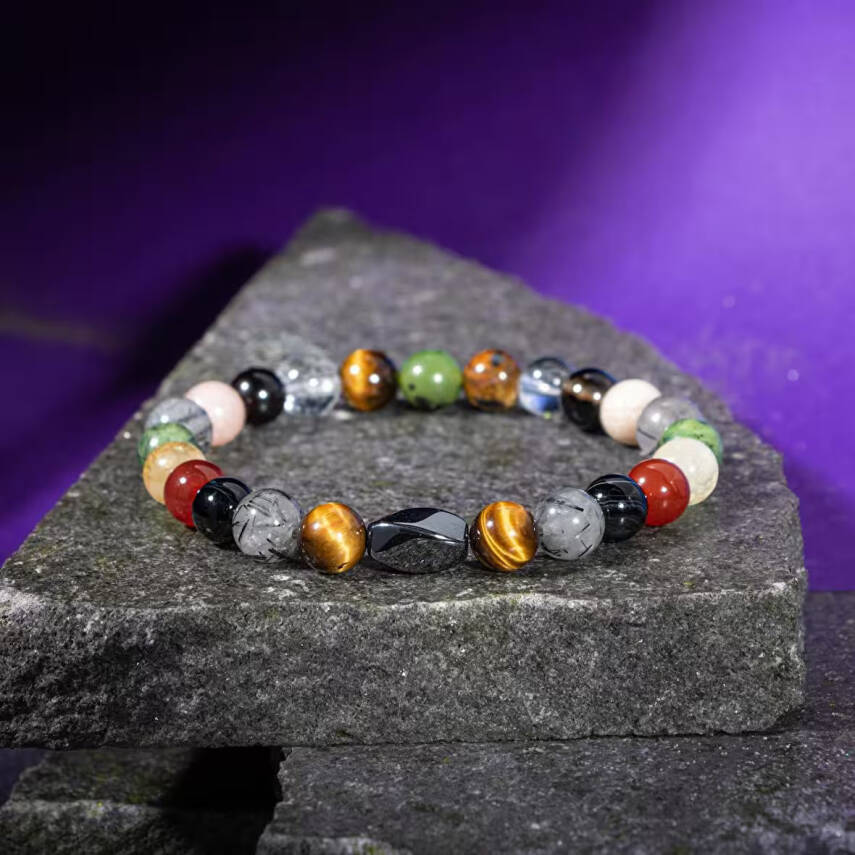 İkizler Burcu Bileklik Güneş Taşı, Kaplan Gözü, Kırmızı Akik, Kristal Kuvars, Rutilli Kuvars, Sitrin, Yeşim - 1