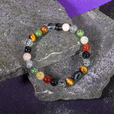 İkizler Burcu Bileklik Güneş Taşı, Kaplan Gözü, Kırmızı Akik, Kristal Kuvars, Rutilli Kuvars, Sitrin, Yeşim - 4