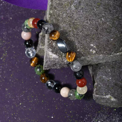 İkizler Burcu Bileklik Güneş Taşı, Kaplan Gözü, Kırmızı Akik, Kristal Kuvars, Rutilli Kuvars, Sitrin, Yeşim - 5