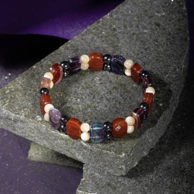 İkizler Burcu Bileklik Güneş Taşı, Kaplan Gözü, Kırmızı Akik, Kristal Kuvars, Rutilli Kuvars, Sitrin, Yeşim - Osmanlı Doğaltaş