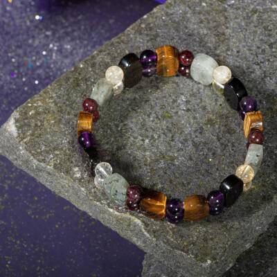 İkizler Burcu Bileklik Güneş Taşı, Kaplan Gözü, Kırmızı Akik, Kristal Kuvars, Rutilli Kuvars, Sitrin, Yeşim - 4