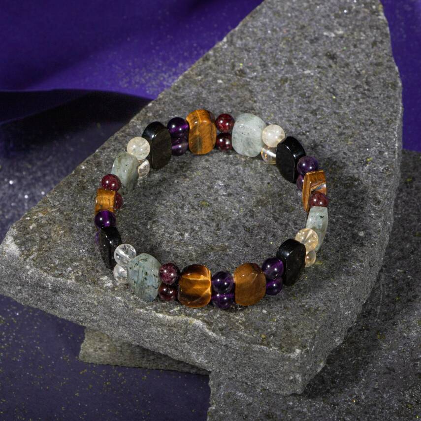 İkizler Burcu Bileklik Güneş Taşı, Kaplan Gözü, Kırmızı Akik, Kristal Kuvars, Rutilli Kuvars, Sitrin, Yeşim - 5