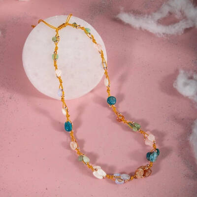 İkizler Burcu Kolye Ay Taşı, Güneş Taşı, Kalsedon, Kiyanit, Mavi Apatit, Pembe Kuvars, Yeşil Aventurin - Osmanlı Doğaltaş