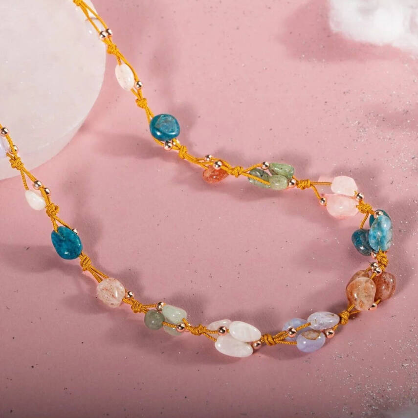 İkizler Burcu Kolye Ay Taşı, Güneş Taşı, Kalsedon, Kiyanit, Mavi Apatit, Pembe Kuvars, Yeşil Aventurin - 4