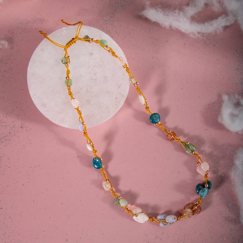 İkizler Burcu Kolye Ay Taşı, Güneş Taşı, Kalsedon, Kiyanit, Mavi Apatit, Pembe Kuvars, Yeşil Aventurin - 3