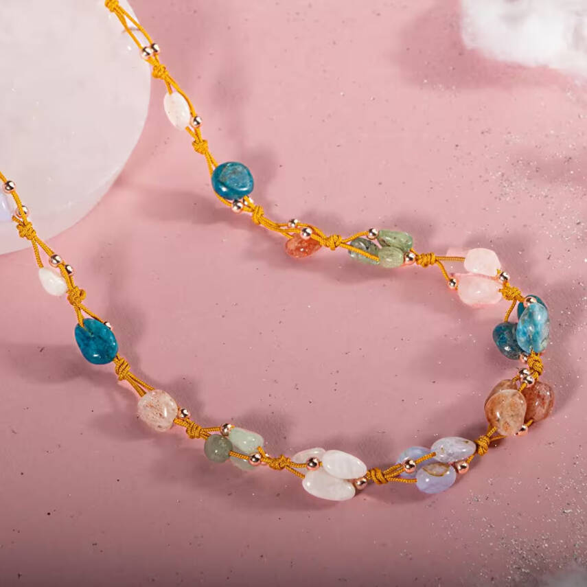 İkizler Burcu Kolye Bileklik Seti Ay Taşı Güneş Taşı Kalsedon Mavi Apatit Pembe Kuvars Yeşil Aventurin Yeşim Sertifikalı Hakiki Orijinal Doğal Taş - 2