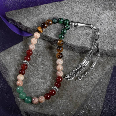 İkizler Burcu Tesbih Anyolit, Güneş Taşı, Kaplan Gözü, Kırmızı Akik, Yeşil Aventurin - 4