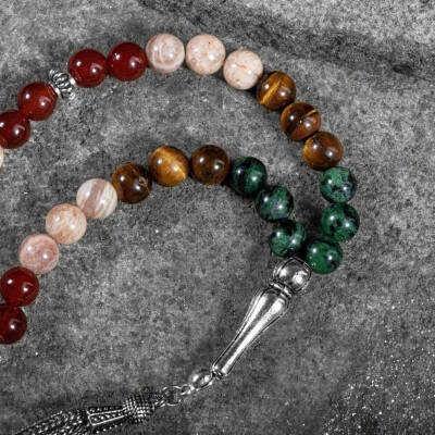 İkizler Burcu Tesbih Anyolit, Güneş Taşı, Kaplan Gözü, Kırmızı Akik, Yeşil Aventurin - 6