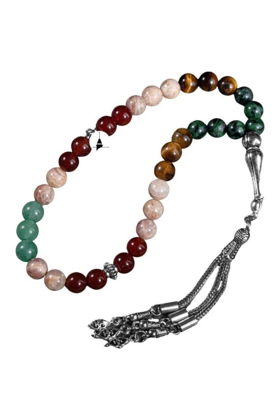 İkizler Burcu Tesbih Anyolit, Güneş Taşı, Kaplan Gözü, Kırmızı Akik, Yeşil Aventurin - 7