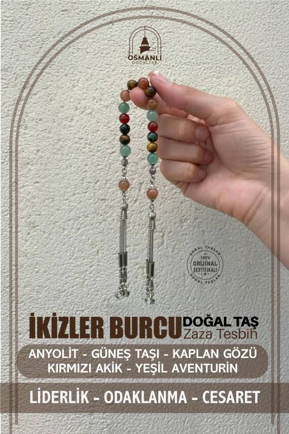 İkizler Burcu Zaza Tesbih Anyolit, Güneş Taşı, Kaplan Gözü, Kırmızı Akik, Yeşil Aventurin - 2