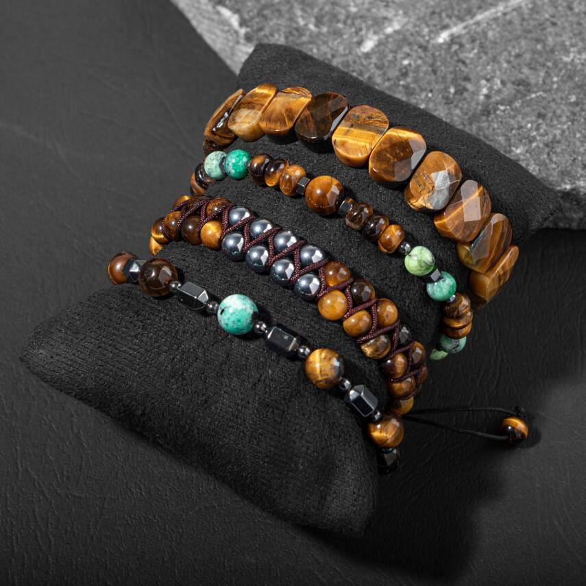 İnanç ve Azim Doğal Taş Erkek Bileklik Seti - 4