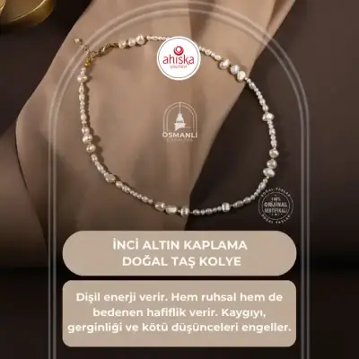 İnci Altın Kaplama Doğal Taş Kolye - Doğal Taş (1)