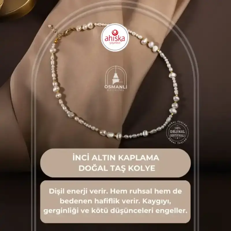 İnci Altın Kaplama Doğal Taş Kolye - 2