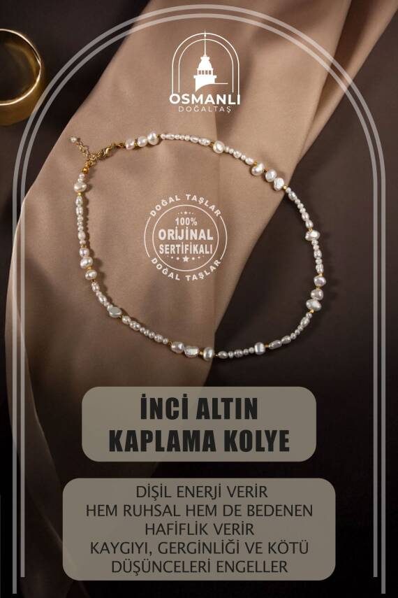 İnci Altın Kaplama Doğal Taş Kolye - 1