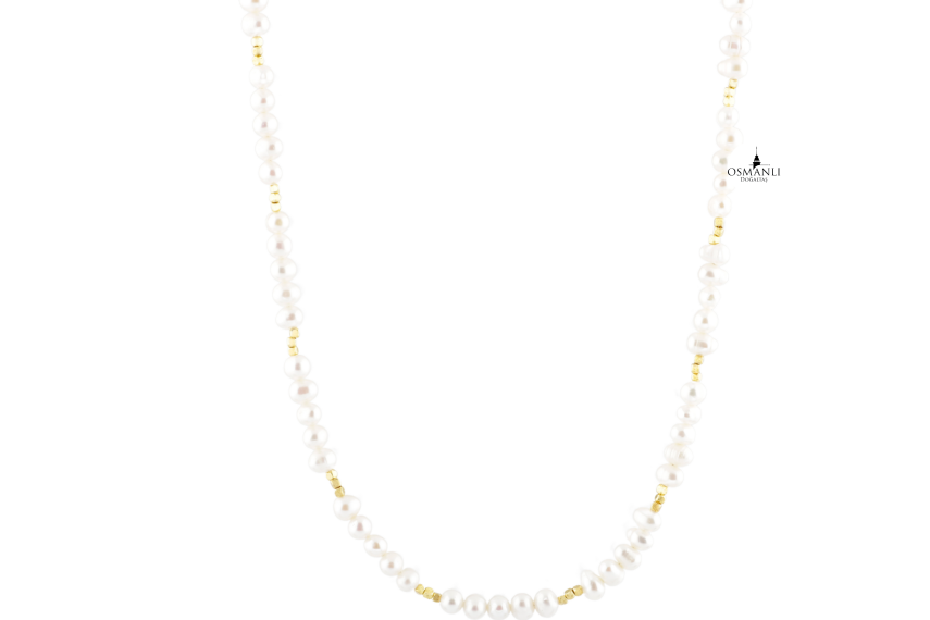 İnci Altın Kaplama Doğal Taş Kolye - 2