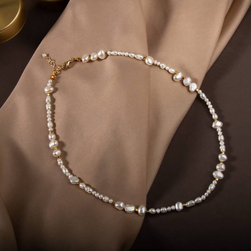 İnci Altın Kaplama Doğal Taş Kolye - 3