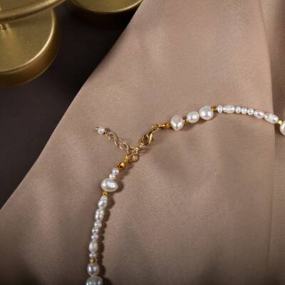 İnci Altın Kaplama Doğal Taş Kolye - 4