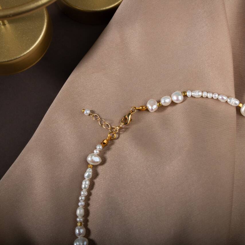 İnci Altın Kaplama Doğal Taş Kolye - 4