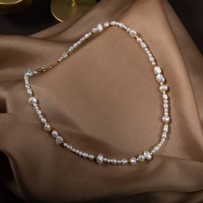 İnci Altın Kaplama Doğal Taş Kolye - 5