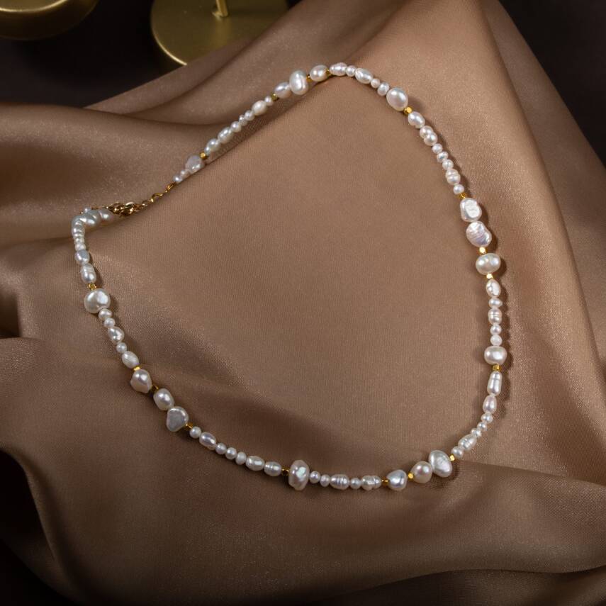 İnci Altın Kaplama Doğal Taş Kolye - 5