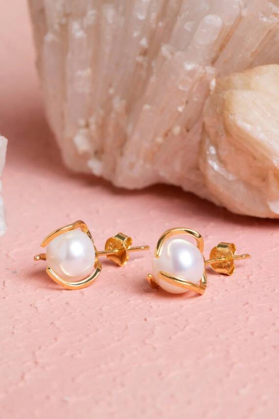 İnci Altın Kaplama Doğal Taş Küpe - 1