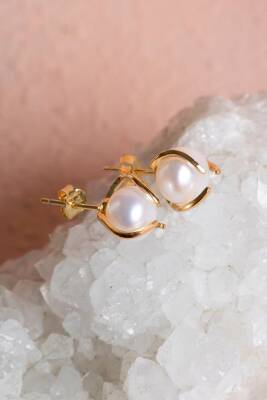 İnci Altın Kaplama Doğal Taş Küpe - 3