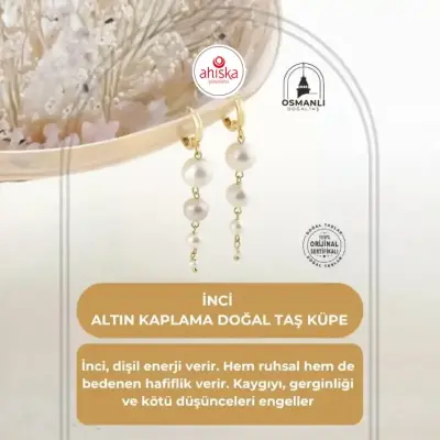 İnci Altın Kaplama Doğal Taş Küpe - Doğal Taş (1)
