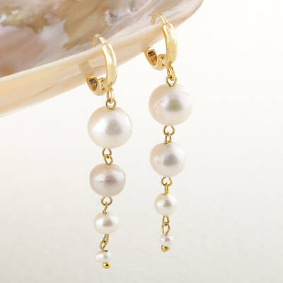 İnci Altın Kaplama Doğal Taş Küpe - 2