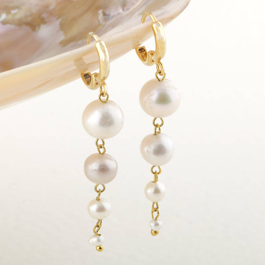 İnci Altın Kaplama Doğal Taş Küpe - 2