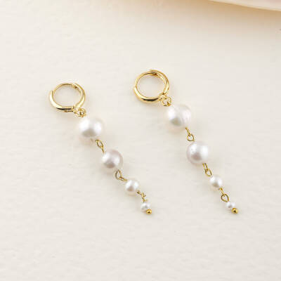 İnci Altın Kaplama Doğal Taş Küpe - 3