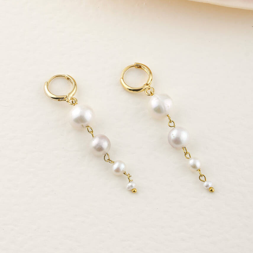 İnci Altın Kaplama Doğal Taş Küpe - 3