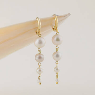 İnci Altın Kaplama Doğal Taş Küpe - 4