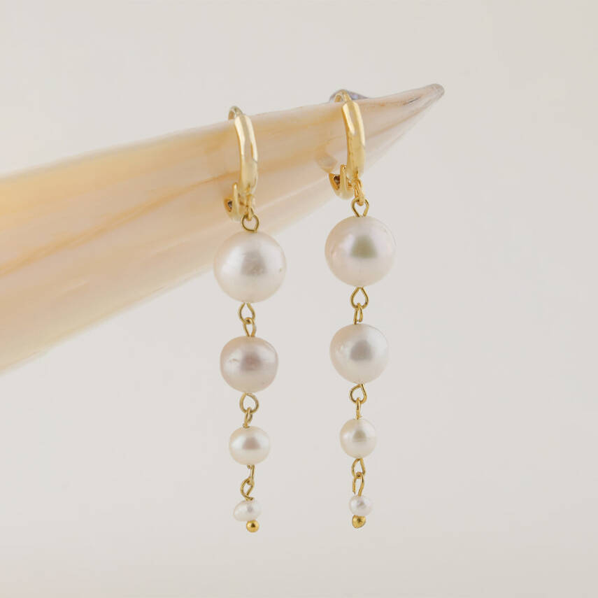 İnci Altın Kaplama Doğal Taş Küpe - 4