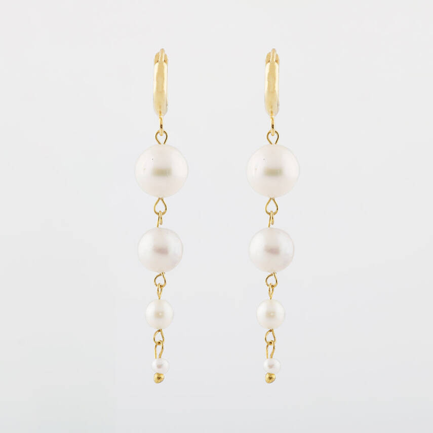 İnci Altın Kaplama Doğal Taş Küpe - 5