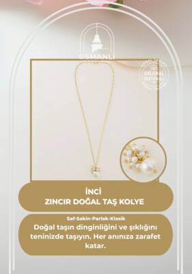 İnci Altın Kaplama Zincir Doğal Taş Kolye - 2