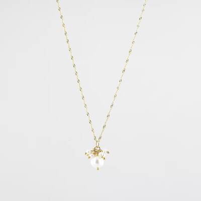 İnci Altın Kaplama Zincir Doğal Taş Kolye - 5