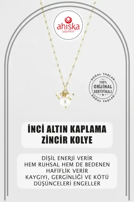 İnci Altın Kaplama Zincir Doğal Taş Kolye - 1