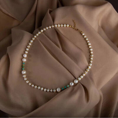 İnci-Amazonit Doğal Taş Altın Kaplama Kapama Kolye - 4