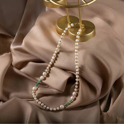 İnci-Amazonit Doğal Taş Altın Kaplama Kapama Kolye - 6