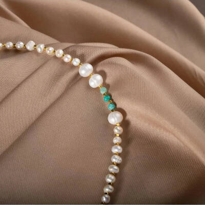 İnci-Amazonit Doğal Taş Altın Kaplama Kapama Kolye - 7