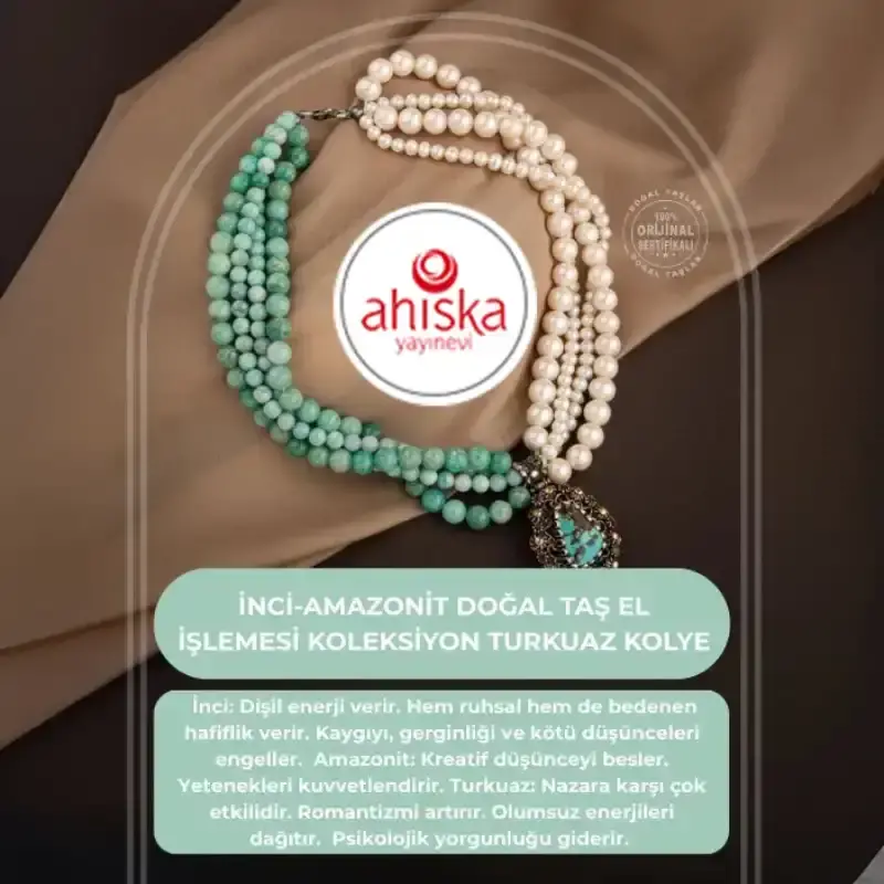 İnci-Amazonit Doğal Taş El İşlemesi Koleksiyon Turkuaz Kolye - 45cm - 2