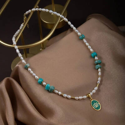 İnci-Amazonit Doğal Taş Gümüş Kolye - Osmanlı Doğaltaş