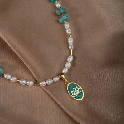 İnci-Amazonit Doğal Taş Gümüş Kolye - 4