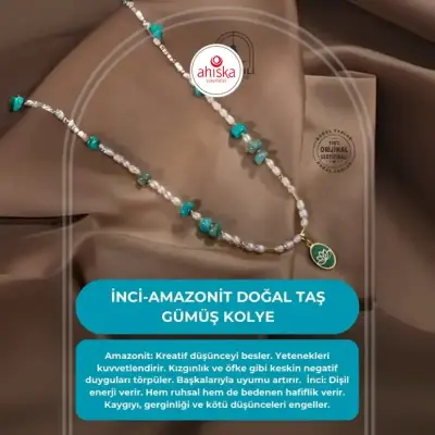 İnci-Amazonit Doğal Taş Gümüş Kolye - Doğal Taş (1)