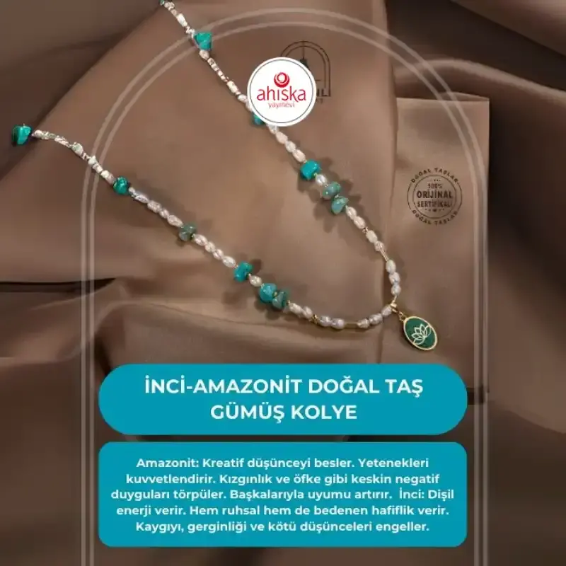 İnci-Amazonit Doğal Taş Gümüş Kolye - 2