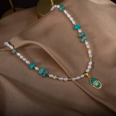 İnci-Amazonit Doğal Taş Gümüş Kolye - 4