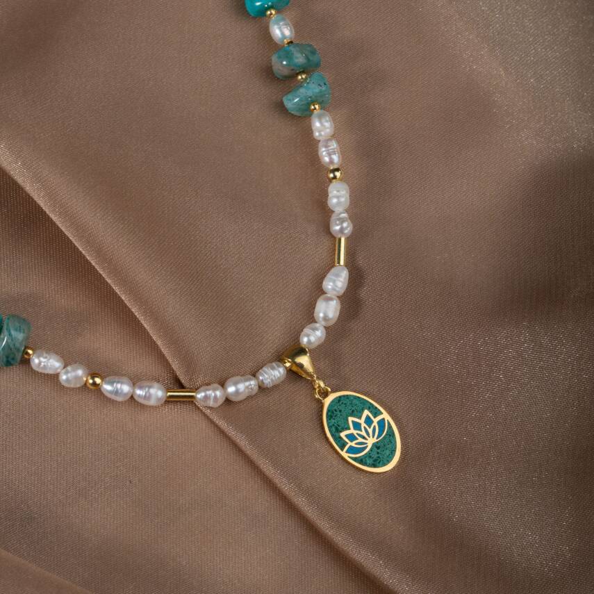 İnci-Amazonit Doğal Taş Gümüş Kolye - 5