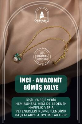İnci-Amazonit Doğal Taş Gümüş Kolye - 6