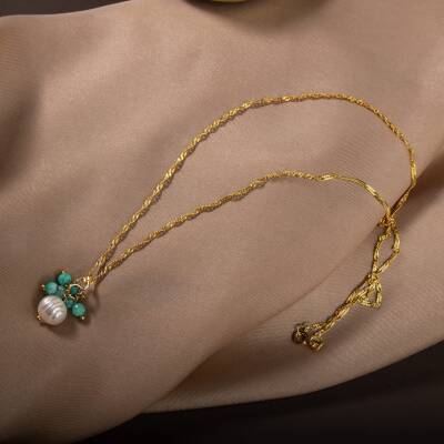 İnci-Amazonit Doğal Taş Gümüş Kolye - 7